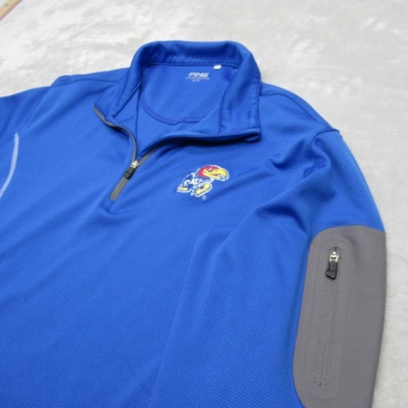 PING Kansas Jayhawks Shirt Mens XL Blue Pullover Sensor Cool Golf Activewear Zip - Picture 4 of 13